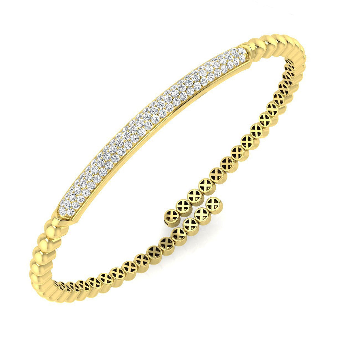 Round Cut Lab Grown Diamond Pave Set Fancy Bangle in Platinum with Hinged Box Lock in 10K/14K gold and platinum with certified lab-grown or natural diamonds