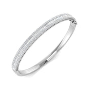 Platinum Lab Grown Diamond Bangle with Baguette and Round Cut Channel Pave Setting in 10K/14K gold and platinum with certified lab-grown or natural diamonds