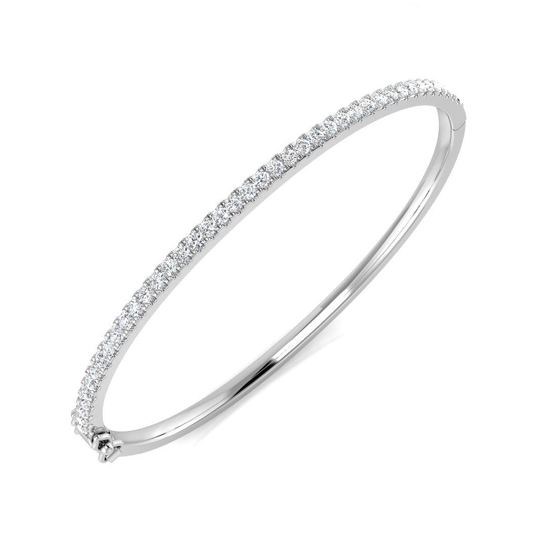 Natural Round Cut Diamond Prong Set Half Eternity Bangle with Hinged Lock in 10K/14K gold and platinum with certified lab-grown or natural diamonds