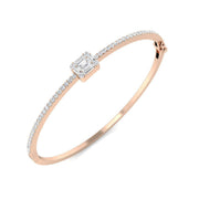 Lab Grown Baguette and Round Diamond Half Pave Bangle Bracelet in 10K/14K gold and platinum with certified lab-grown or natural diamonds