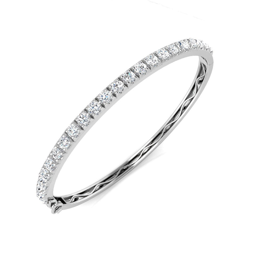 Lab Grown Diamond Prong Set Half Eternity Bangle for Women with Hinged Lock in 10K/14K gold and platinum with certified lab-grown or natural diamonds