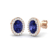 Oval Tanzanite Halo Stud Earrings with Natural Diamonds - Push Back in 10K/14K gold and platinum with certified lab-grown or natural diamonds
