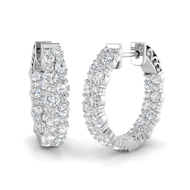 Hoop Earrings - 1.5 Carat Shared Prong Setting Brilliance | 10K & 14K Gold, Platinum