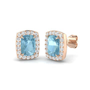 Aquamarine Halo Stud Earrings with Push Back Clasp in 10K/14K gold and platinum with certified lab-grown or natural diamonds
