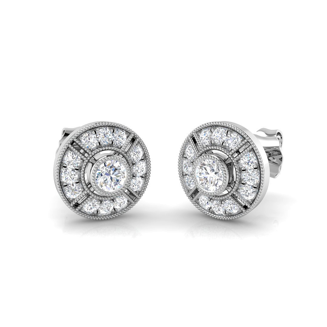 Elegant Vintage Round Diamond Stud Earrings in 10K/14K gold and platinum with certified lab-grown or natural diamonds