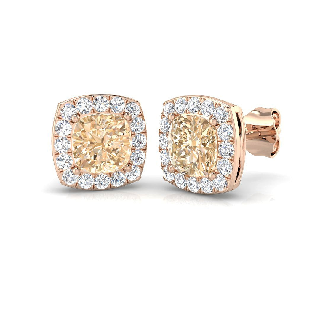 Cushion Cut Morganite Diamond Stud Earrings - Luxury Diamond Jewelry in 10K/14K gold and platinum with certified lab-grown or natural diamonds