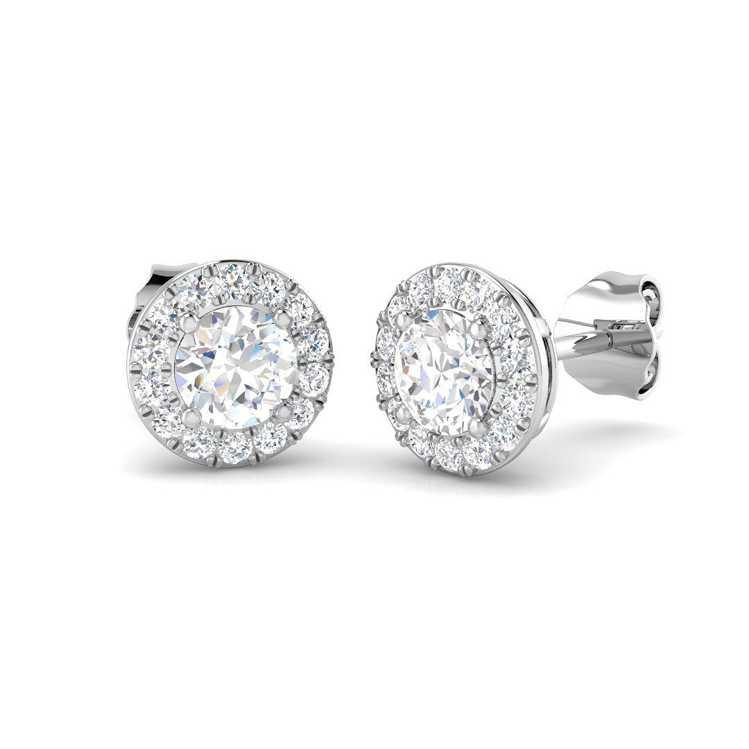 Halo Stud Earrings - 1.25 Carat Luzyy Round Brilliant Pave Frame in 10K/14K gold and platinum with certified lab-grown or natural diamonds