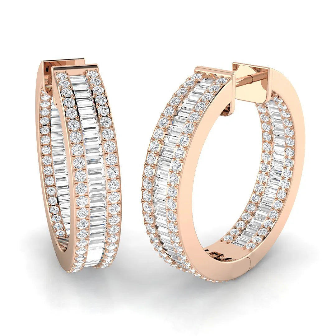 Hoop Earrings - 2.5ct To 3.5ct Baguette And Round Diamond in 10K/14K gold and platinum with certified lab-grown or natural diamonds