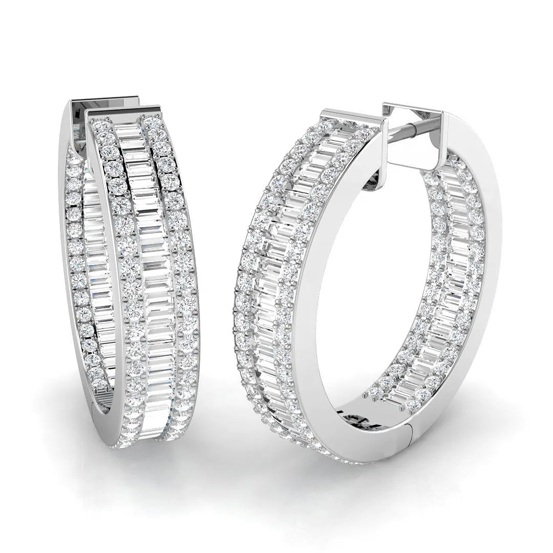 Hoop Earrings - 2.5ct To 3.5ct Baguette And Round Diamond in 10K/14K gold and platinum with certified lab-grown or natural diamonds