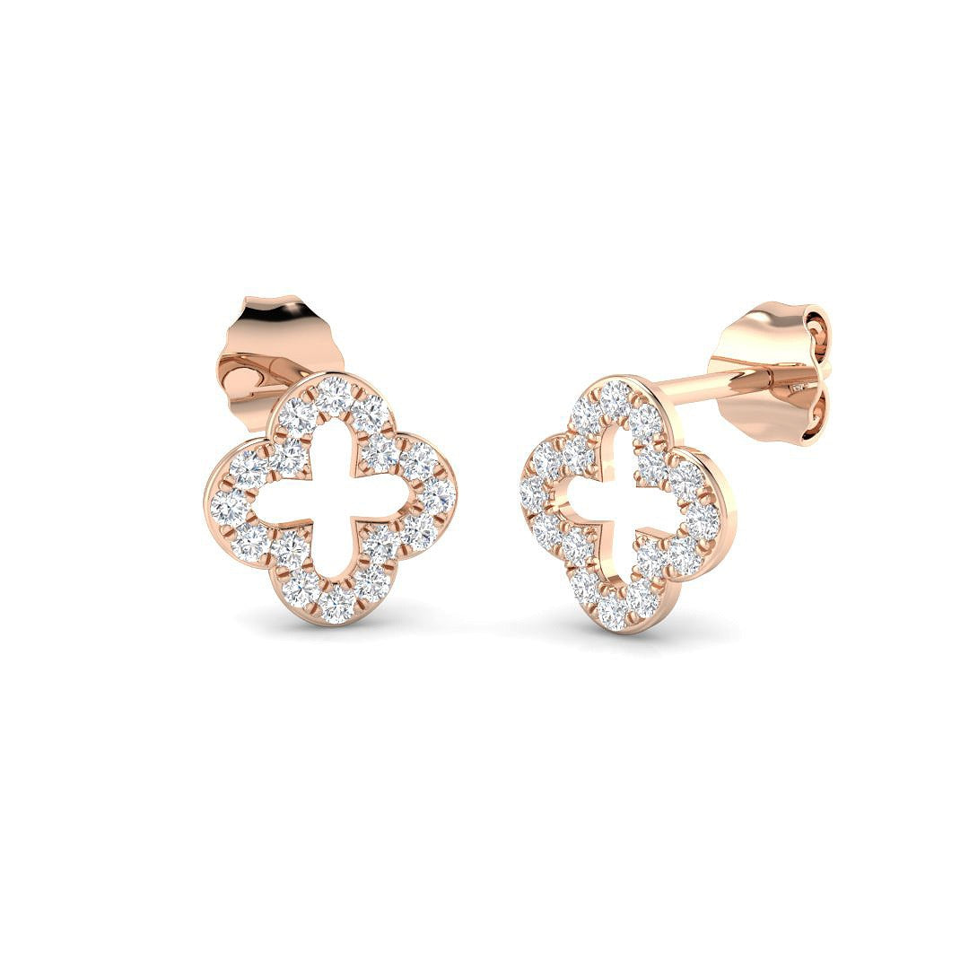 Deavy Luxury Gold Clover Diamond Earrings in 10K/14K gold and platinum with certified lab-grown or natural diamonds