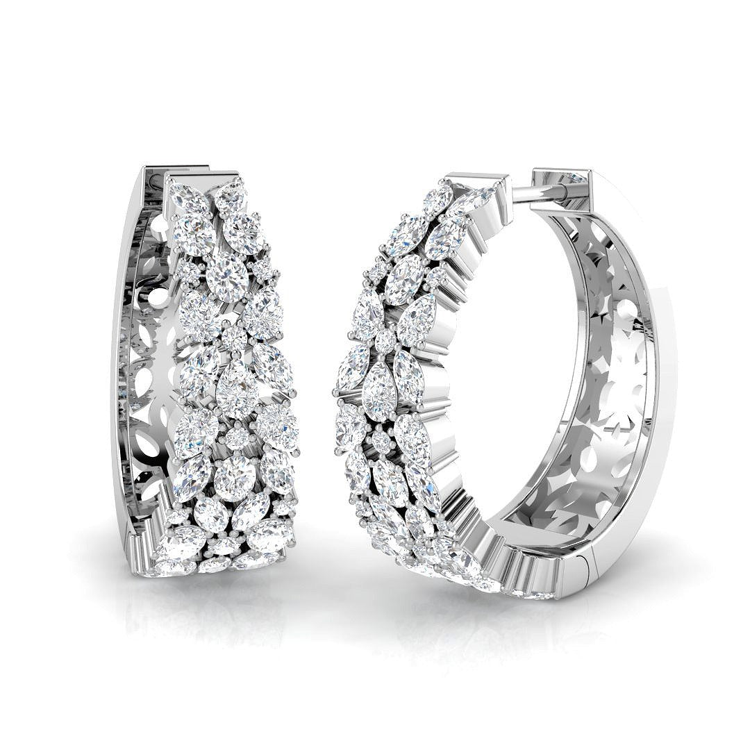 Breathtaking 1.75Ct Diamond Floral Cluster Hoop Earrings in in 10K/14K gold and platinum with certified lab-grown or natural diamonds