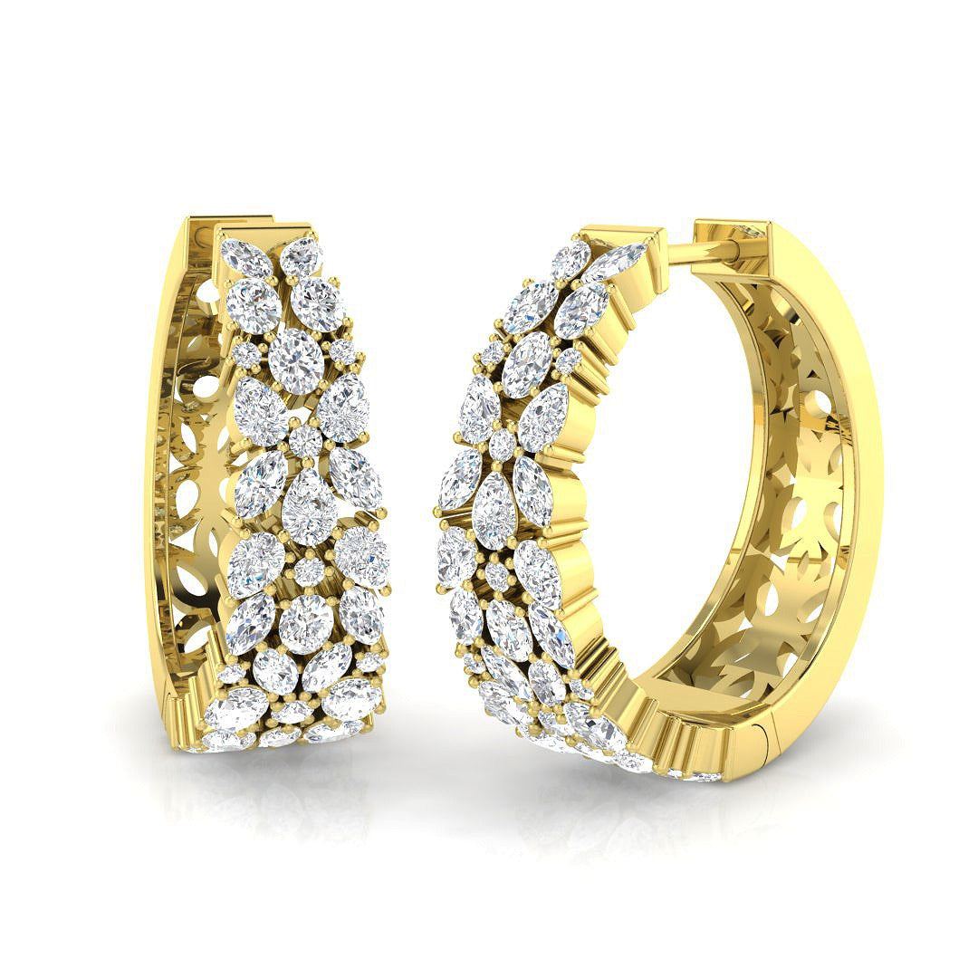 Breathtaking 1.75Ct Diamond Floral Cluster Hoop Earrings in in 10K/14K gold and platinum with certified lab-grown or natural diamonds
