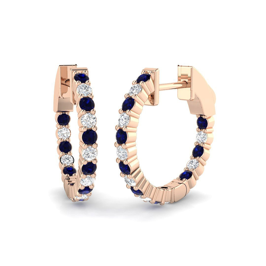 Blue Sapphire Hoop Earrings in Gold or in 10K/14K gold and platinum with certified lab-grown or natural diamonds