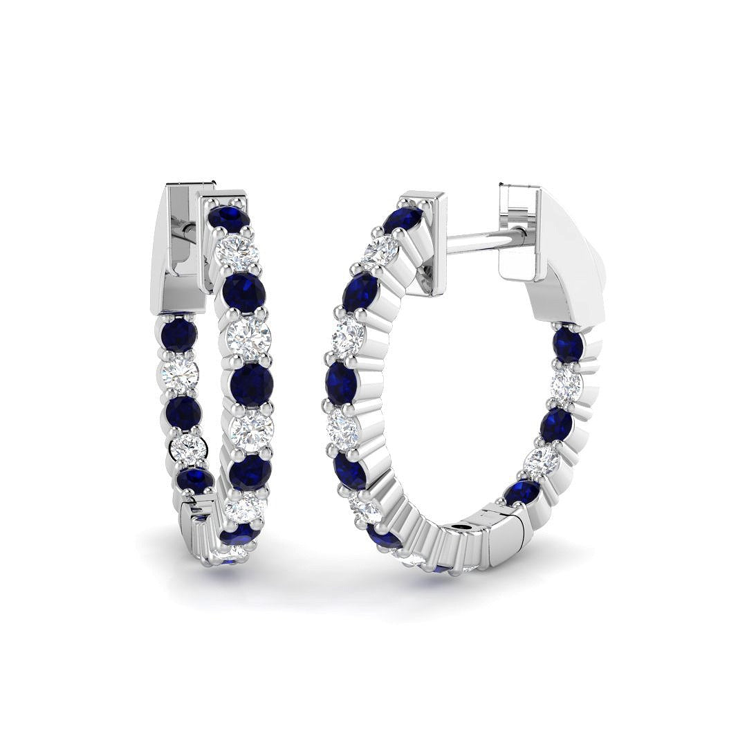 Blue Sapphire Hoop Earrings in Gold or in 10K/14K gold and platinum with certified lab-grown or natural diamonds