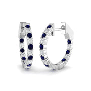 Blue Sapphire Hoop Earrings in Gold or in 10K/14K gold and platinum with certified lab-grown or natural diamonds