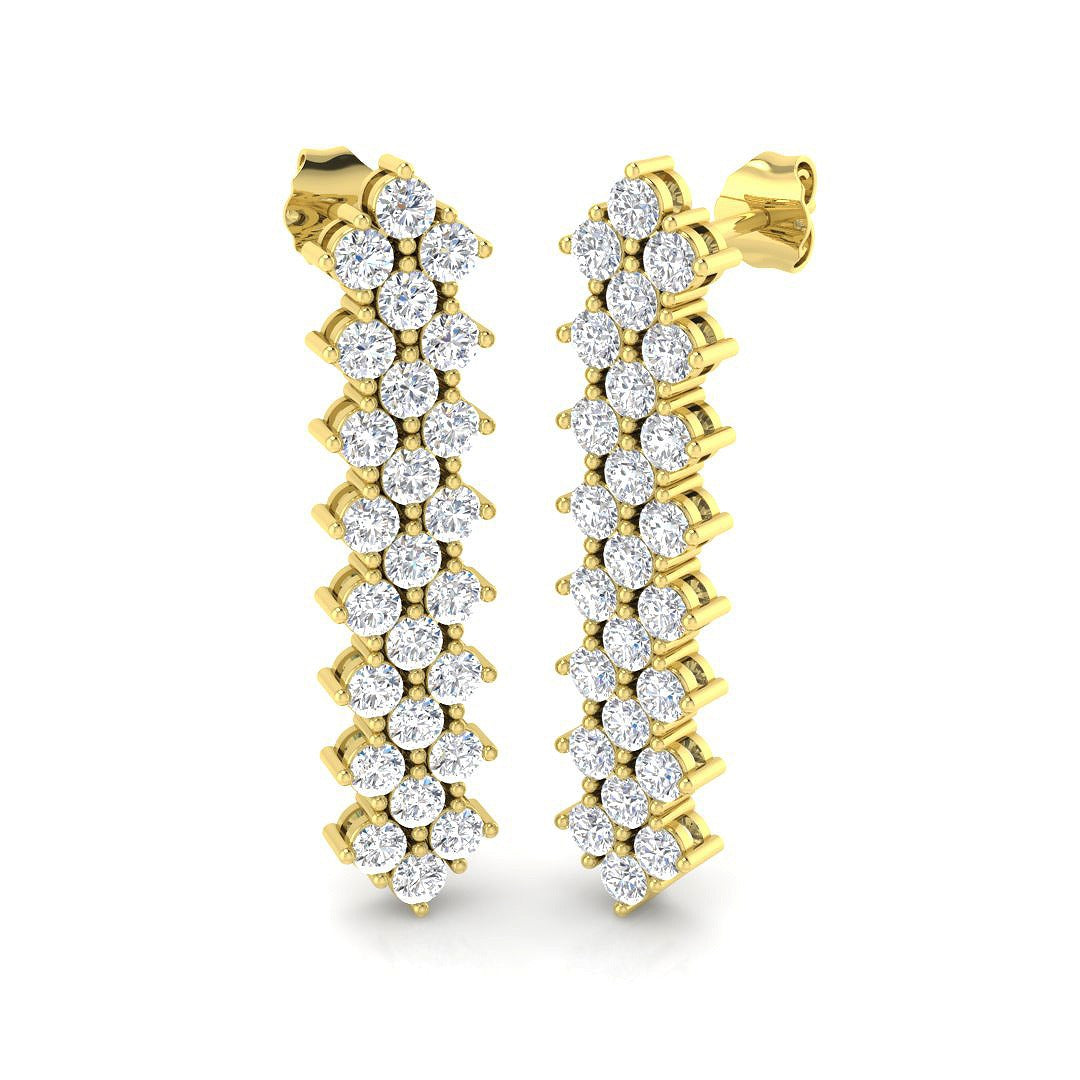 Lusmy 3ct Gold Drop & Trilogy Diamond Earrings - Luxurious Jewelry Gift in 10K/14K gold and platinum with certified lab-grown or natural diamonds