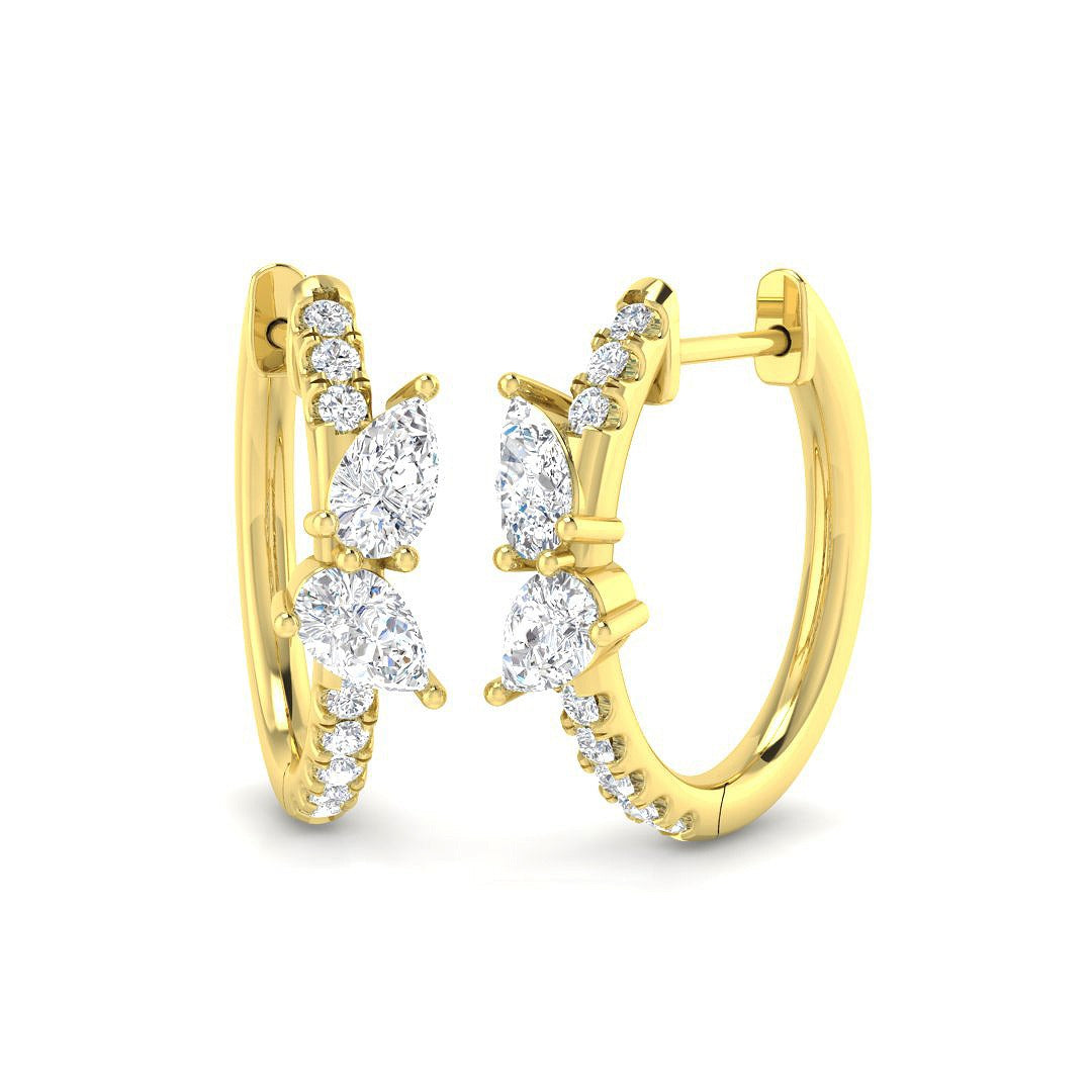 Round & Pear Diamond Hoop Earrings 1 Ct in 10K/14K gold and platinum with certified lab-grown or natural diamonds