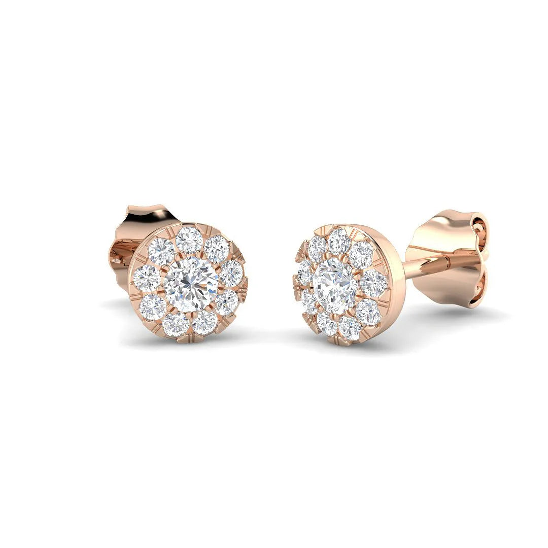 0.30 Ct DE/VVS Lab Grown Round Cut Diamond Halo Earring in 10K/14K gold and platinum with certified lab-grown or natural diamonds