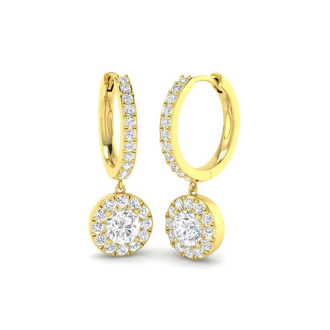 Luzny 1.75ct Gold Drop & Trilogy Diamond Earrings - Luxury Jewelry in 10K/14K gold and platinum with certified lab-grown or natural diamonds