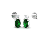 Oval Emerald Diamond Stud Earrings with Natural Diamonds - Push Back in 10K/14K gold and platinum with certified lab-grown or natural diamonds