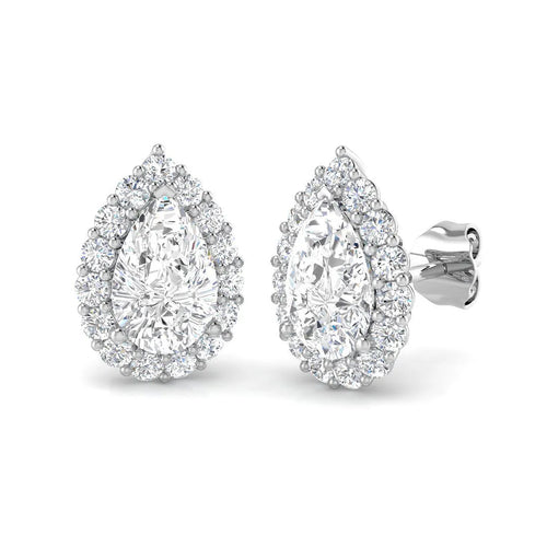 2.50 Carat Pear Cut Diamond Halo Earring In Hallmarked in 10K/14K gold and platinum with certified lab-grown or natural diamonds
