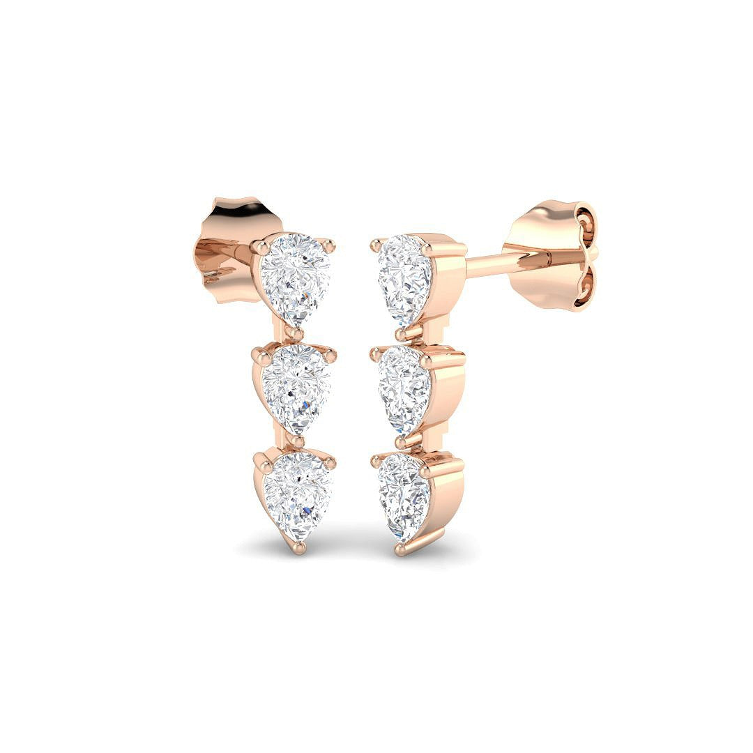 Luzby 1ct Gold Drop & Trilogy Diamond Earrings - Luxury Jewelry Gift in 10K/14K gold and platinum with certified lab-grown or natural diamonds