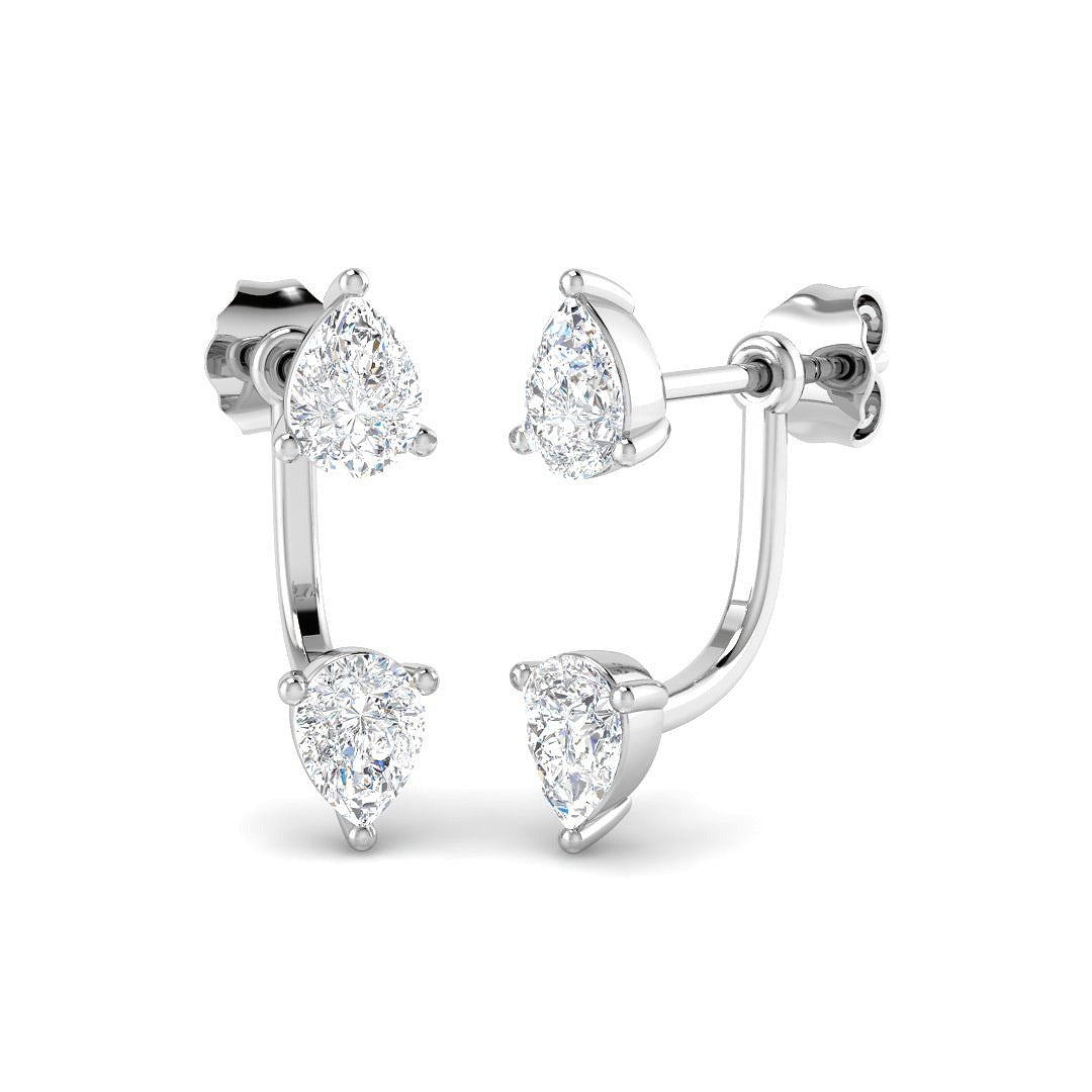 Stunning 1.0 Ct Pear Diamond Ear Jackets in 10K/14K gold and platinum with certified lab-grown or natural diamonds