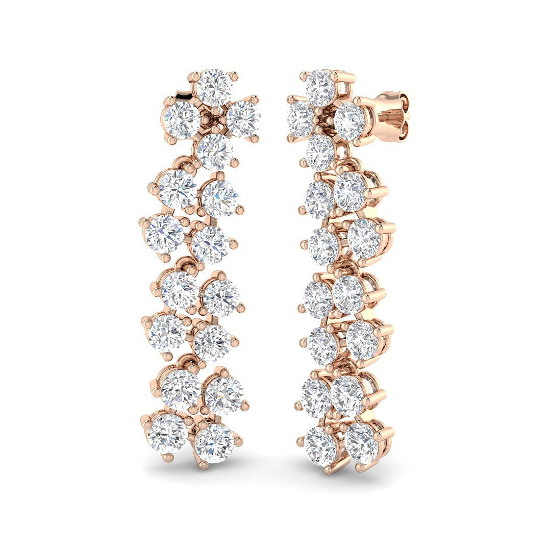 Luzmy 6.5ct Gold Drop & Trilogy Diamond Earrings - Elegant Luxury Jewelry in 10K/14K gold and platinum with certified lab-grown or natural diamonds