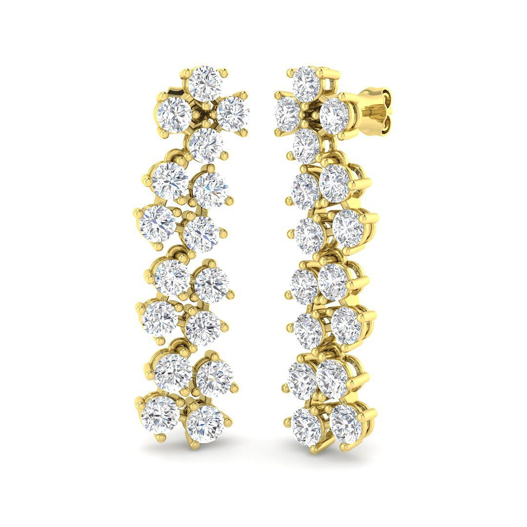 Luzmy 6.5ct Gold Drop & Trilogy Diamond Earrings - Elegant Luxury Jewelry in 10K/14K gold and platinum with certified lab-grown or natural diamonds