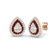 Ruby Gemstone Halo Stud Earrings in 10K/14K gold and platinum with certified lab-grown or natural diamonds