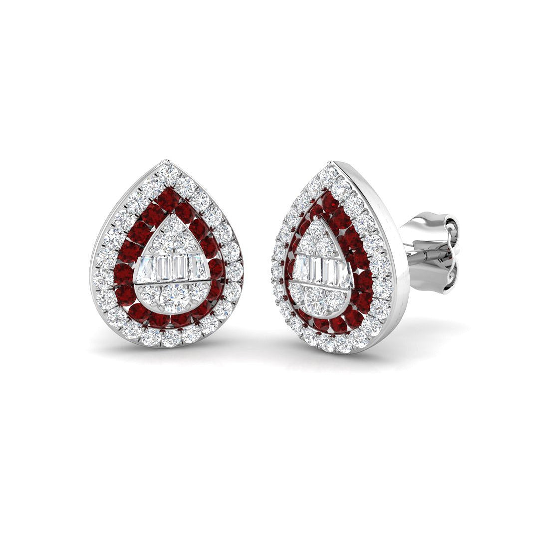 Ruby Gemstone Halo Stud Earrings in 10K/14K gold and platinum with certified lab-grown or natural diamonds