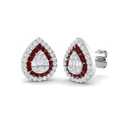 Ruby Gemstone Halo Stud Earrings in 10K/14K gold and platinum with certified lab-grown or natural diamonds