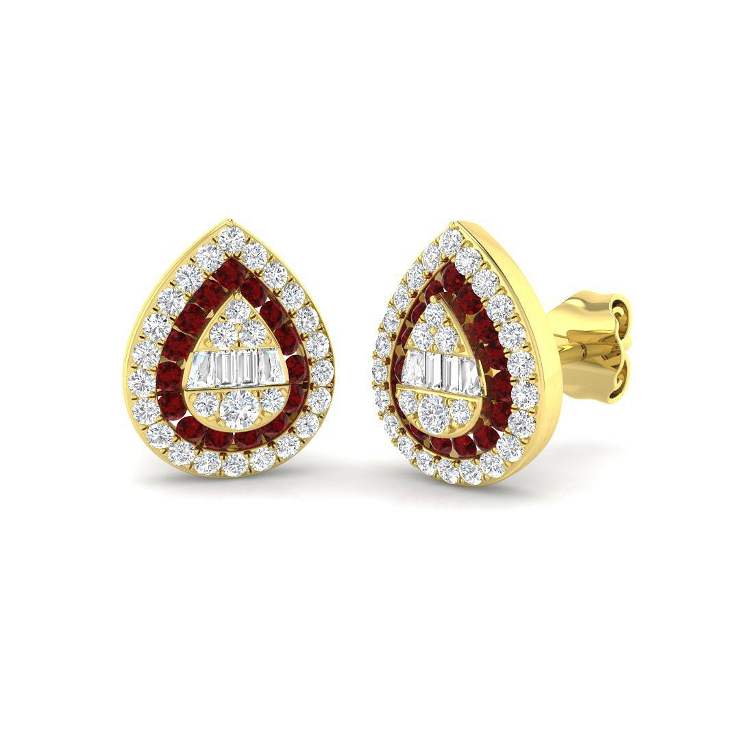 Ruby Gemstone Halo Stud Earrings in 10K/14K gold and platinum with certified lab-grown or natural diamonds