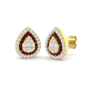 Ruby Gemstone Halo Stud Earrings in 10K/14K gold and platinum with certified lab-grown or natural diamonds