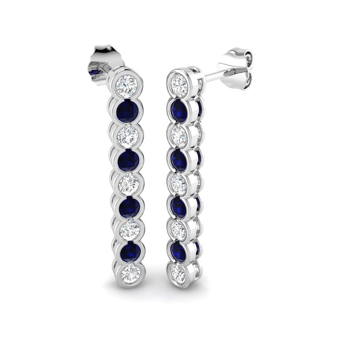 Blue Sapphire Liner Drop Earrings with Diamonds in 10K/14K gold and platinum with certified lab-grown or natural diamonds