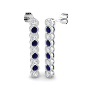 Blue Sapphire Liner Drop Earrings with Diamonds in 10K/14K gold and platinum with certified lab-grown or natural diamonds