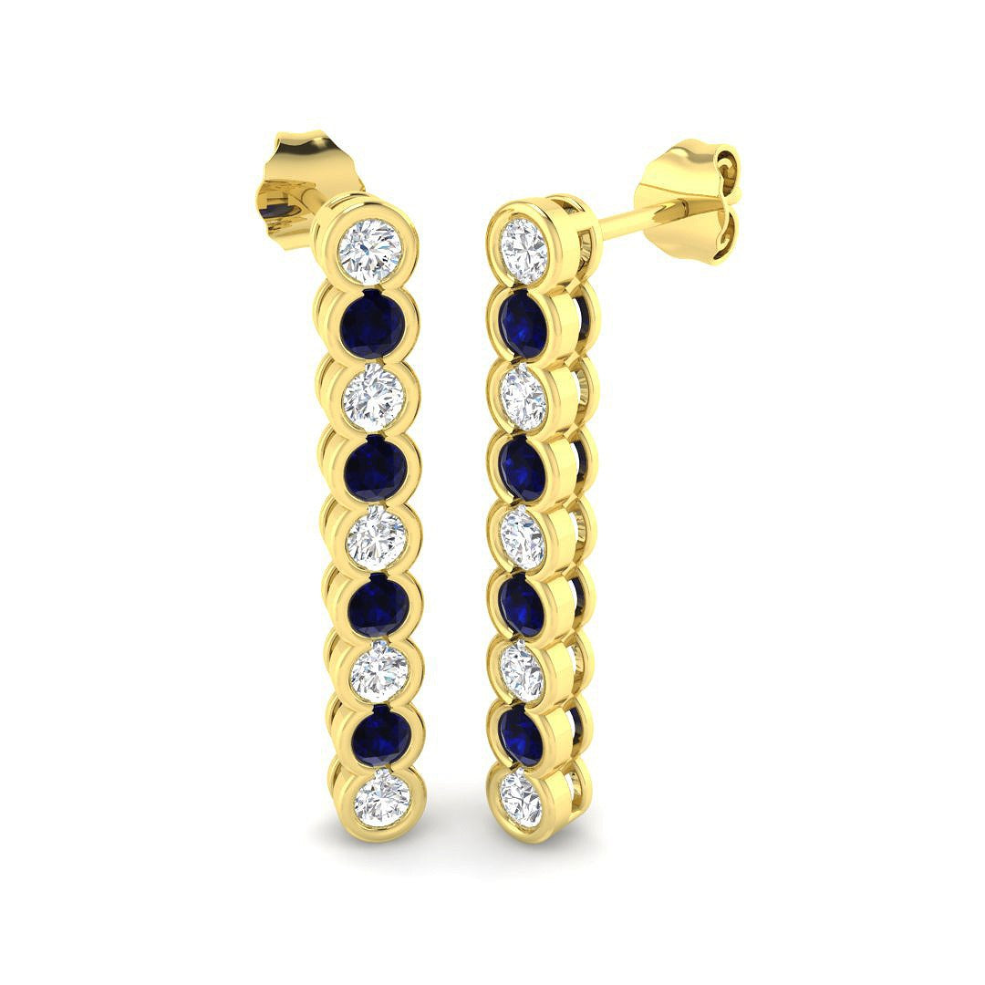 Blue Sapphire Liner Drop Earrings with Diamonds in 10K/14K gold and platinum with certified lab-grown or natural diamonds