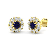 Blue Sapphire Halo Stud Earrings in 10K/14K gold and platinum with certified lab-grown or natural diamonds