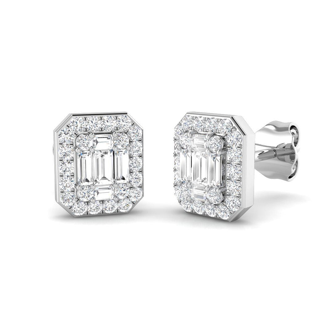 Stud Earrings with Octagon Diamond Halo Cluster - 0.33ct to 1ct in 10K/14K gold and platinum with certified lab-grown or natural diamonds