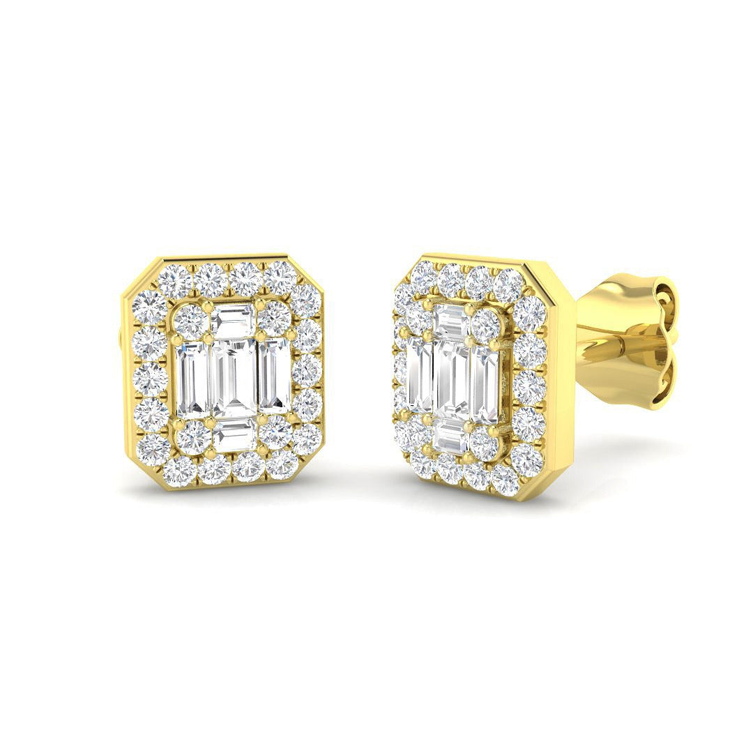Stud Earrings with Octagon Diamond Halo Cluster - 0.33ct to 1ct in 10K/14K gold and platinum with certified lab-grown or natural diamonds