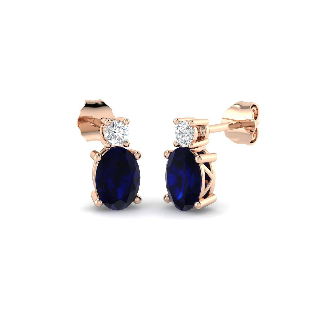 Blue Sapphire Diamond Stud Earrings in 10K/14K gold and platinum with certified lab-grown or natural diamonds