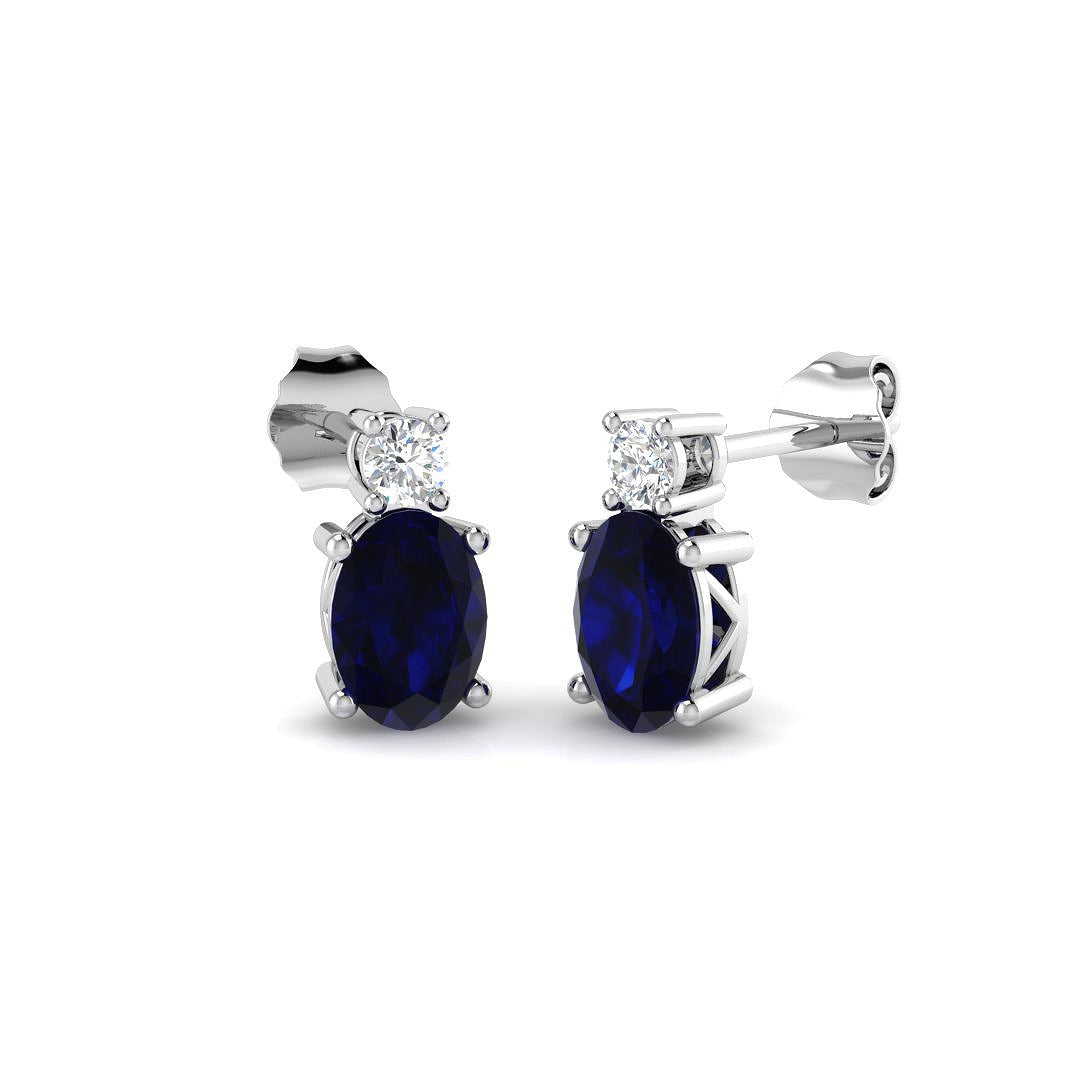Blue Sapphire Diamond Stud Earrings in 10K/14K gold and platinum with certified lab-grown or natural diamonds