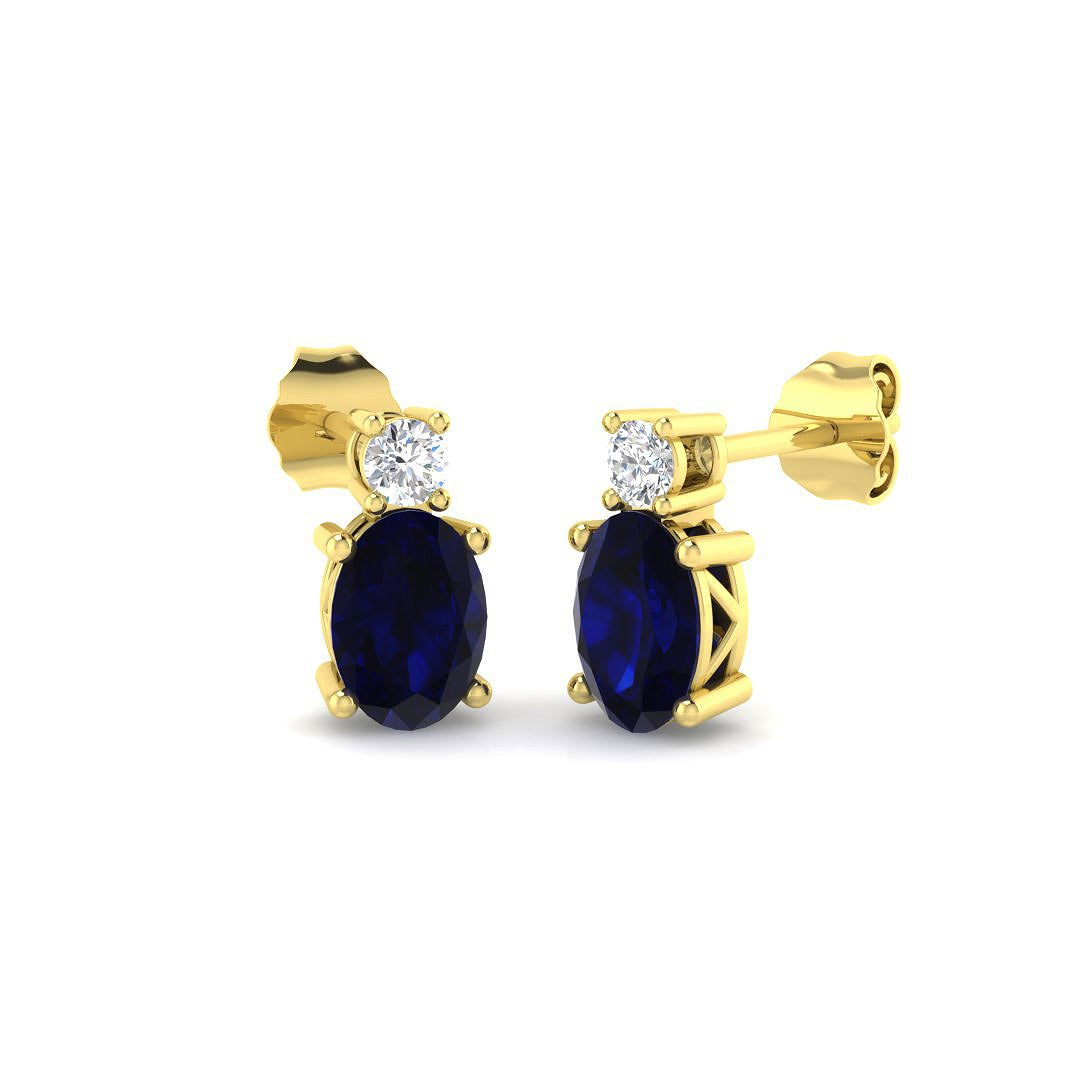 Blue Sapphire Diamond Stud Earrings in 10K/14K gold and platinum with certified lab-grown or natural diamonds