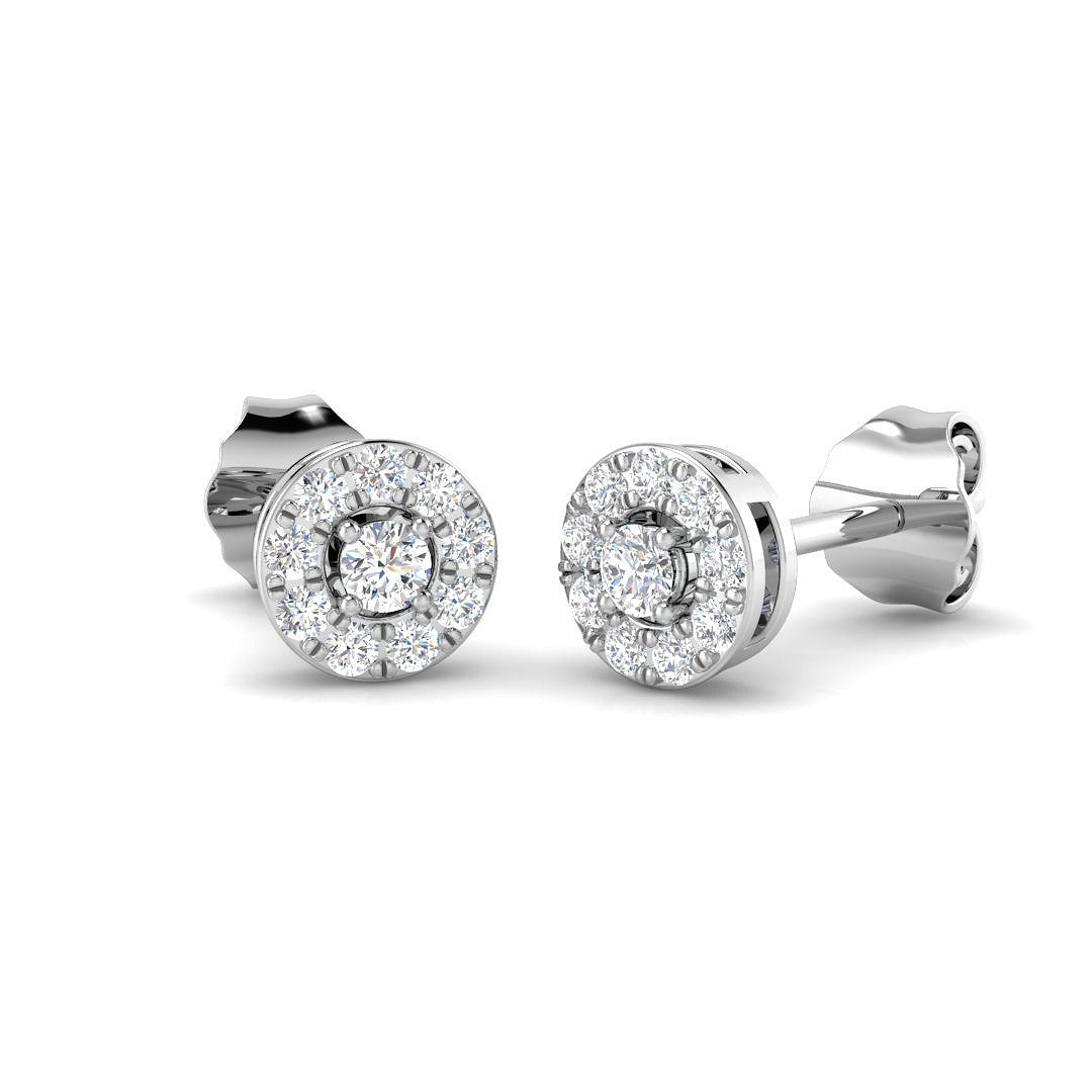 Luxury Gold Halo Diamond Earrings in 10K/14K gold and platinum with certified lab-grown or natural diamonds
