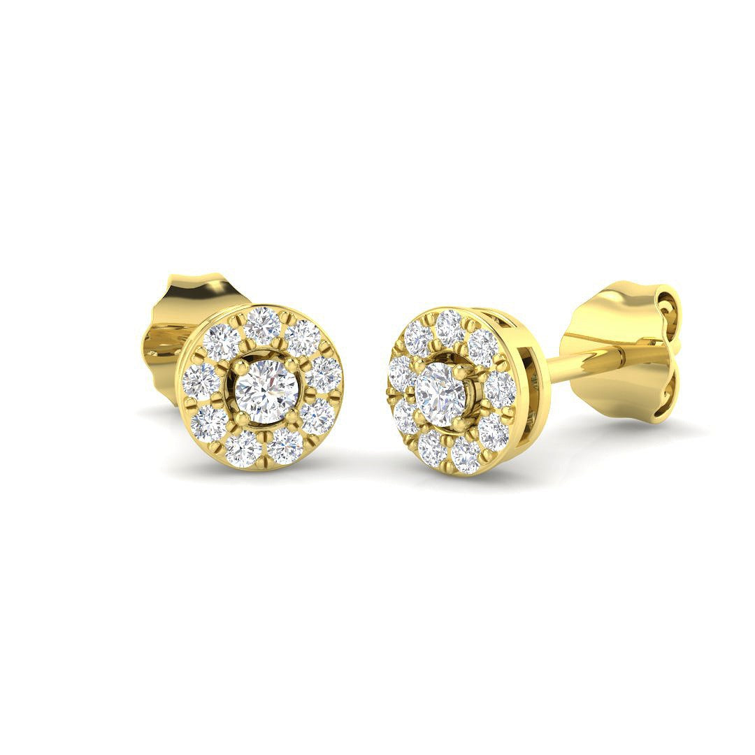 Luxury Gold Halo Diamond Earrings in 10K/14K gold and platinum with certified lab-grown or natural diamonds