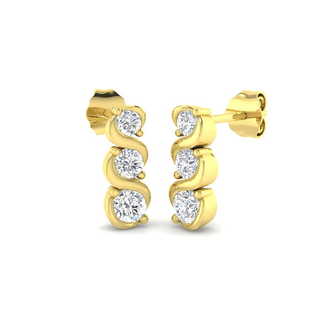 Ulwyn 0.5ct Gold Drop & Trilogy Diamond Earrings - Luxury Jewelry in 10K/14K gold and platinum with certified lab-grown or natural diamonds