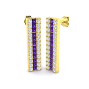 Amethyst Diamond Bar Drop Earrings in 10K/14K gold and platinum with certified lab-grown or natural diamonds