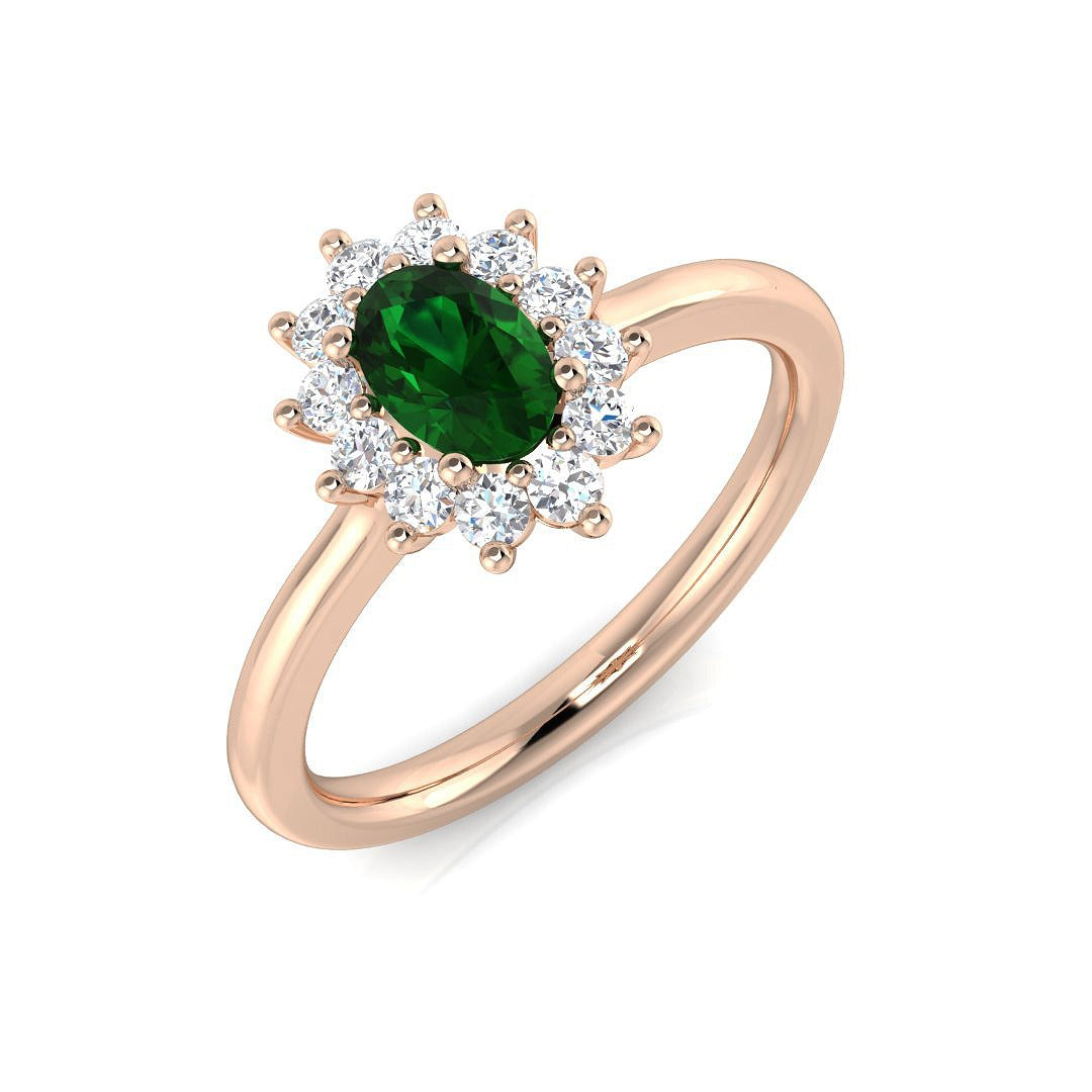 Emerald Halo Engagement Ring with Oval Cut Diamond Halo in 10K/14K gold and platinum with certified lab-grown or natural diamonds