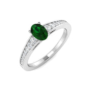 Oval Cut Emerald Solitaire Ring with Diamond Pave Band in 10K/14K gold and platinum with certified lab-grown or natural diamonds
