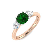 Emerald Solitaire with Round Side Stone Ring in 10K/14K gold and platinum with certified lab-grown or natural diamonds